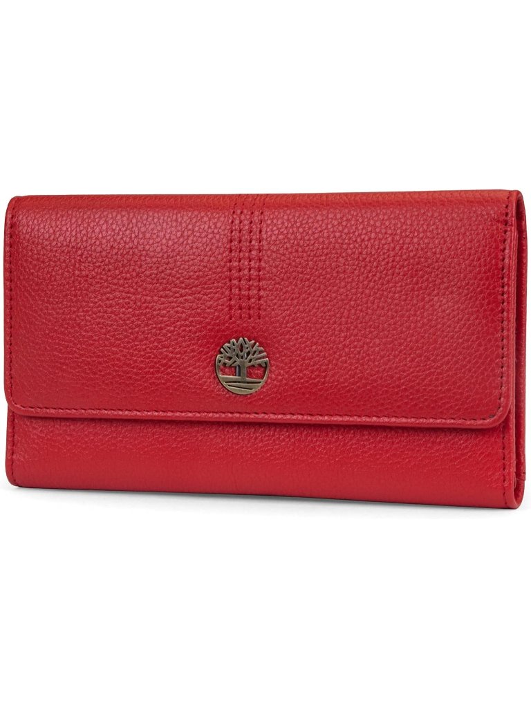 New Women's Leather Rfid Flap Wallet Clutch Organizer In Cherry Pebble